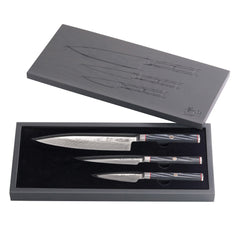 YARI Series 3-Piece Starter Knife Set with Ash Wood Box, X-7 Damascus Steel, 501356