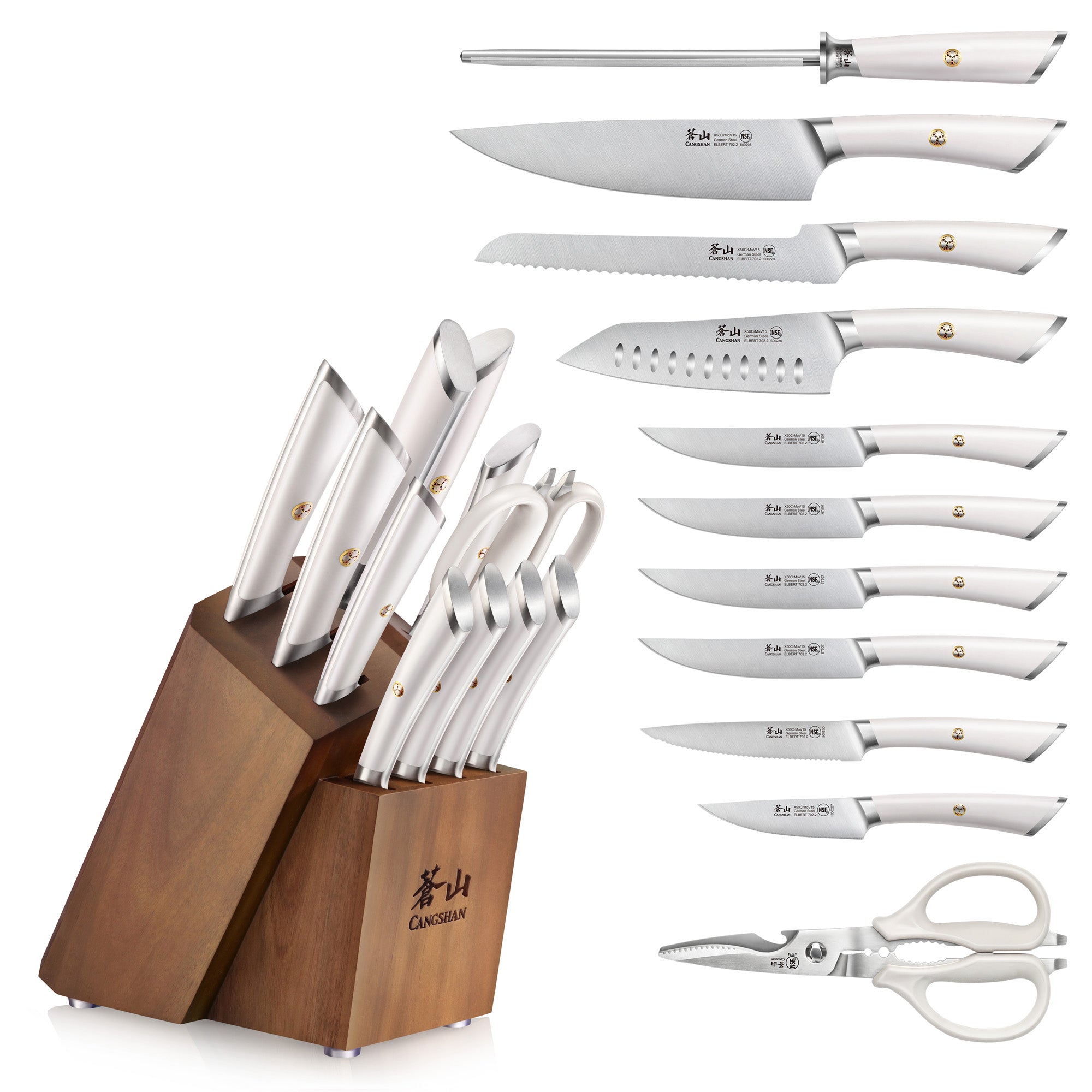 ELBERT Series 12-Piece Knife Block Set, Forged German Steel, Acacia Block