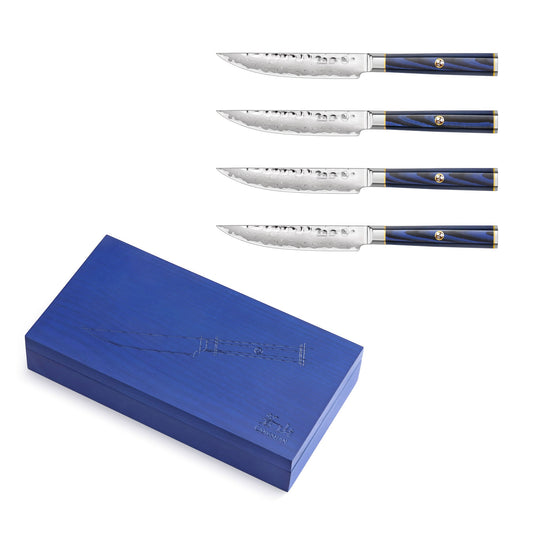 KITA Series 4-Piece Fine Edge Steak Knife Set, High Carbon X-7 Damascus Steel, 501509