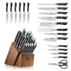 ELBERT Series 20-Piece Knife Block Sets, Forged German Steel, Acacia Block