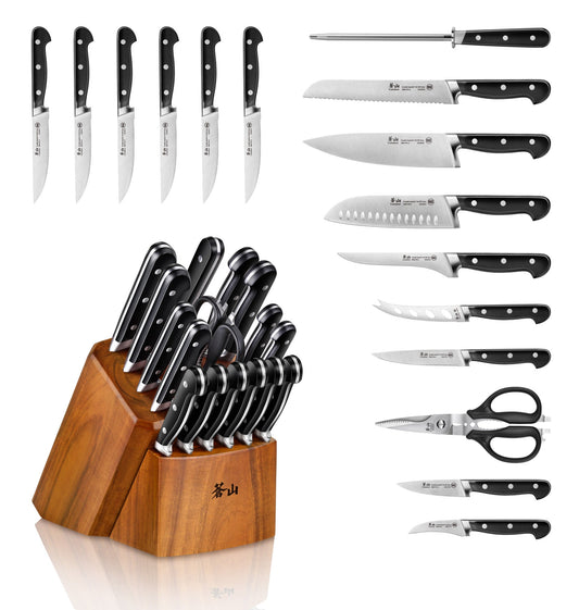 TV2 Series 17-Piece Knife Block Set, Forged Swedish 14C28N Steel, Acacia Block, 1023053