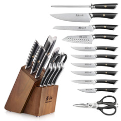 ELBERT Series 12-Piece Knife Block Set, Forged German Steel, Acacia Block