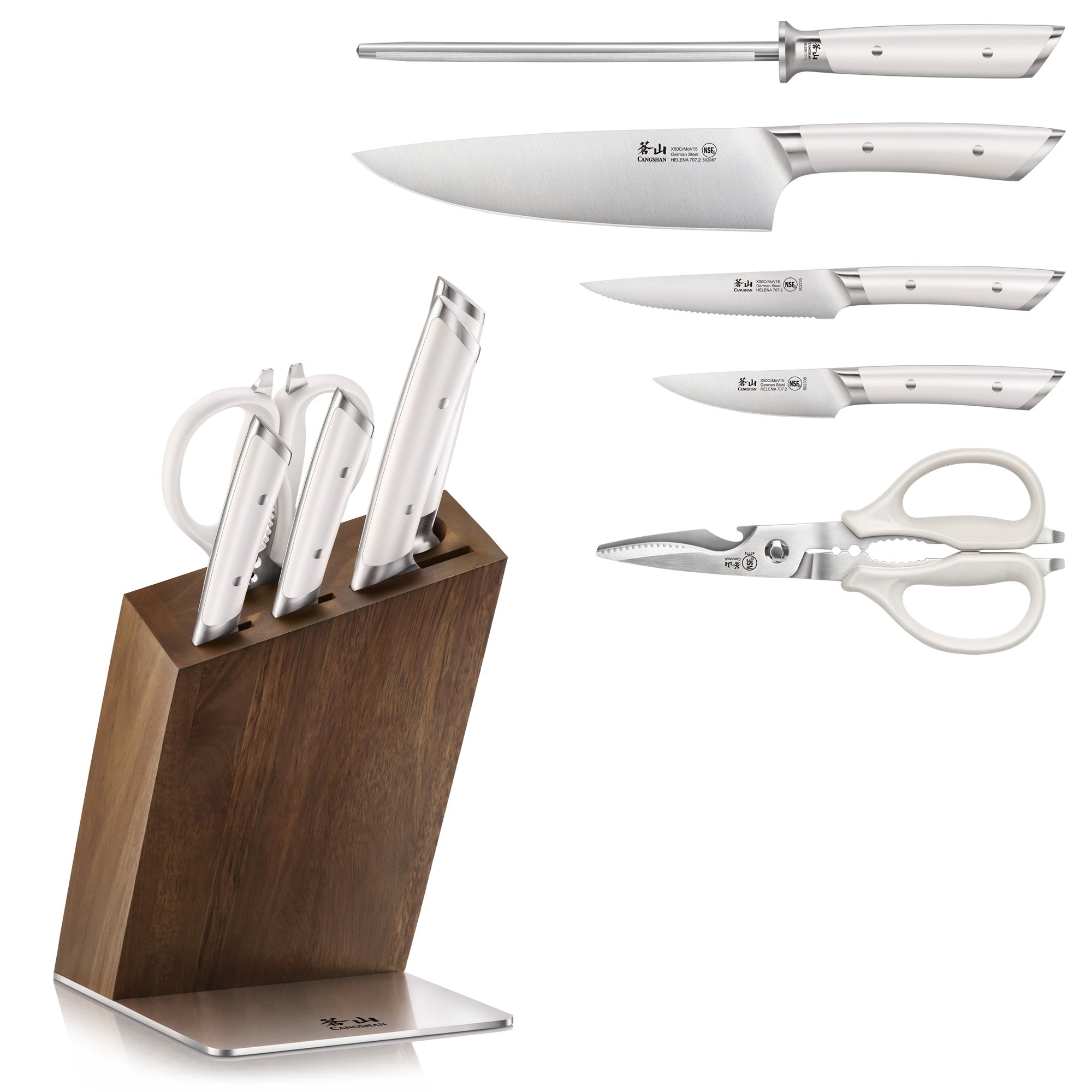 HELENA Series Knife Block Set, Forged German Steel, HUA Acacia Block