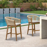 PURPLE LEAF Counter Stools Bar Stools Rattan Bar Stools Wicker Bar Chairs Woven Aluminum Barstools with Back and Cushions
