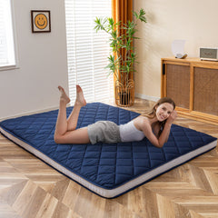 MAXYOYO Full Size Japanese Floor Mattress Quilted Mattress Topper, Navy