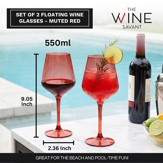Floating Wine Glasses for Pool - Set of 2-15 OZ (Muted Red)