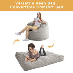 MAXYOYO Giant Bean Bag Chair Bed for Adults, Convertible Beanbag Folds from Lazy Chair to Floor Mattress Bed