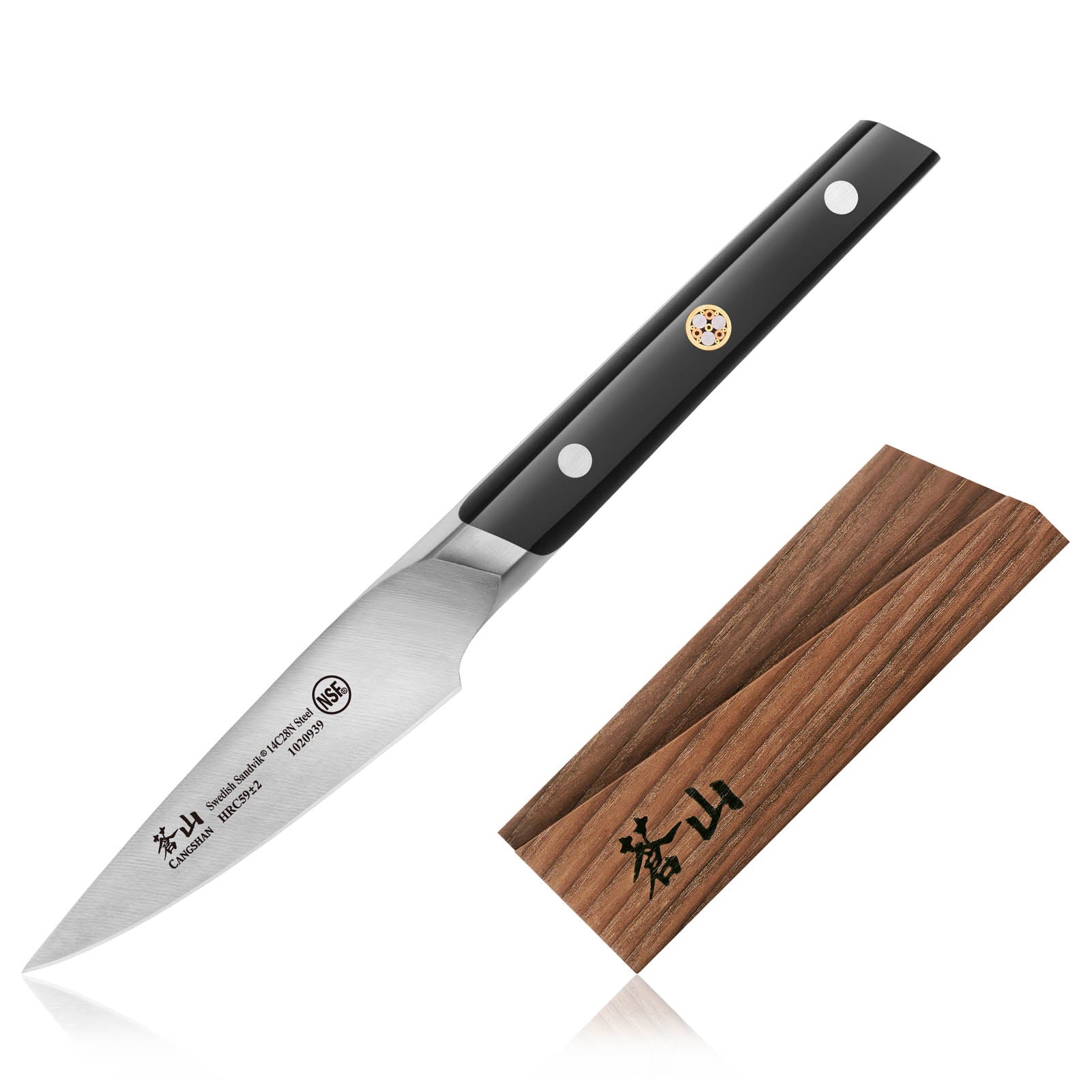 TC Series 3.5-Inch Paring Knife with Ash Wood Sheath, Forged Swedish 14C28N Steel, 1020946