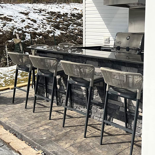 PURPLE LEAF Bar Stool Rattan Bar Stools Counter Stools with Back Metal Bar Height Stool Outdoor Bar Chair for Garden Kitchen