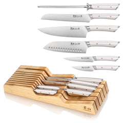 HELENA Series 7-Piece In-Drawer Knife Set, Forged German Steel, Bamboo Tray