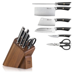 ELBERT Series Cleaver Knife Block Sets, Forged German Steel, Acacia Wood