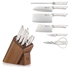 HELENA Series Cleaver Knife Block Set, Forged German Steel, HUA Acacia Block