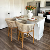 PURPLE LEAF Counter Stools Bar Stools Rattan Bar Stools Wicker Bar Chairs Woven Aluminum Barstools with Back and Cushions