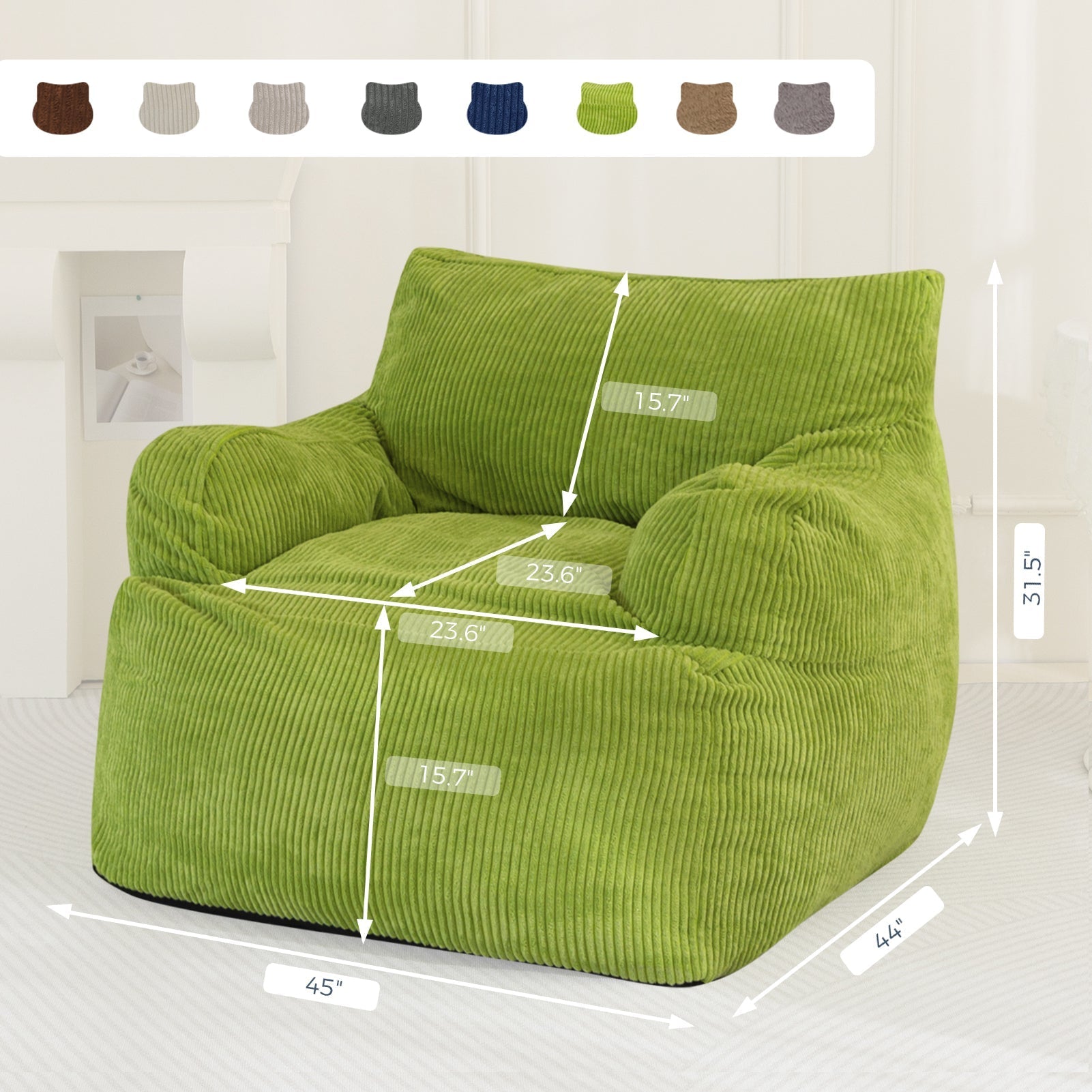 MAXYOYO Giant Bean Bag Chair, Stuffed Bean Bag Couch for Living Room, Green