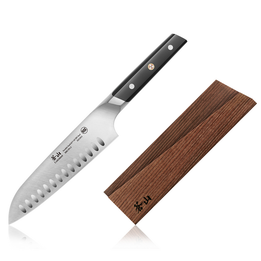 TC Series 7-Inch Santoku Knife with Ash Wood Sheath, Forged Swedish 14C28N Steel, 1021028