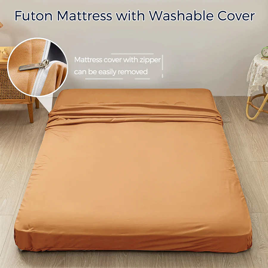 MAXYOYO 6" Extra Thick Japanese Futon Mattress with Rectangle Quilted, Stylish Floor Bed For Family, Light Brown