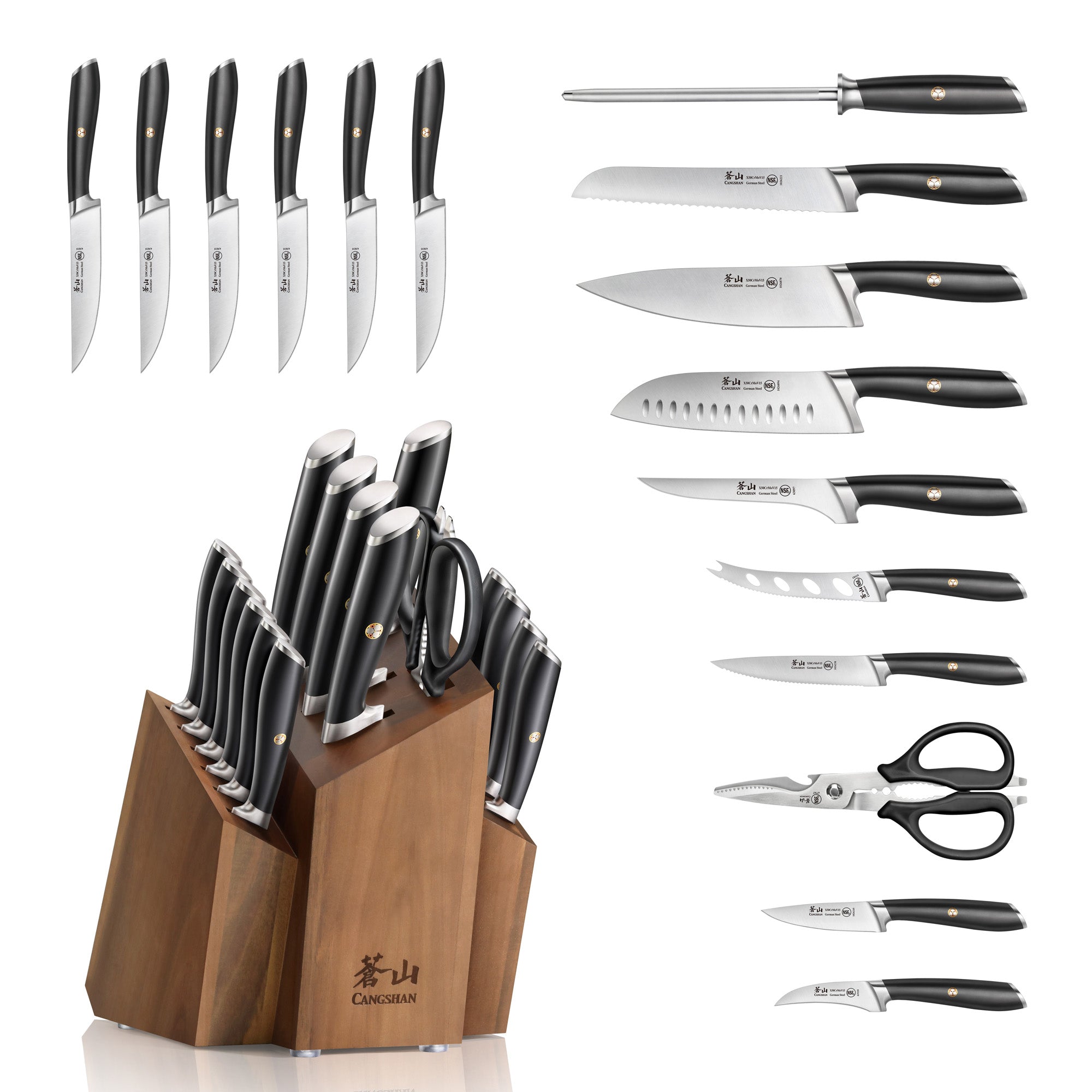 L Series 17-Piece SHAN Knife Block Set, Forged German Steel, Black, 1026788