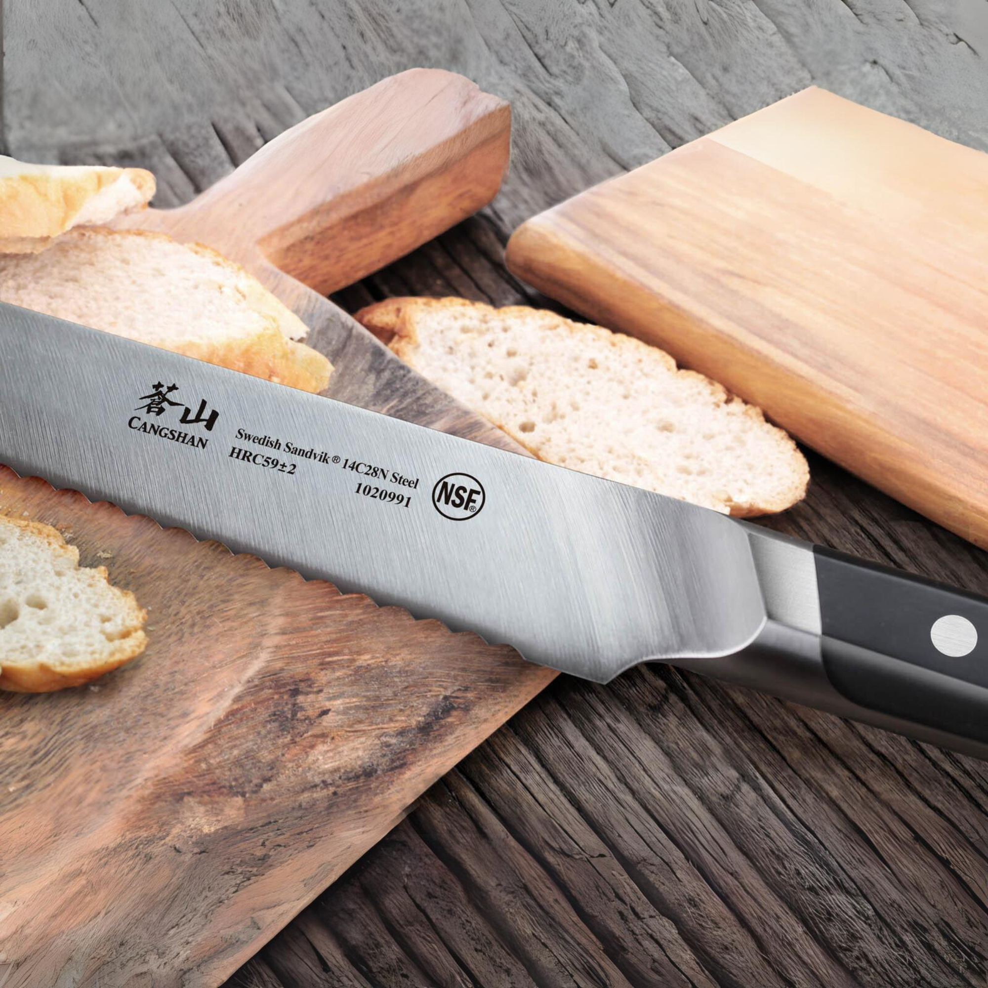 TC Series 8-Inch Bread Knife with Ash Wood Sheath, Forged Swedish 14C28N Steel, 1021004