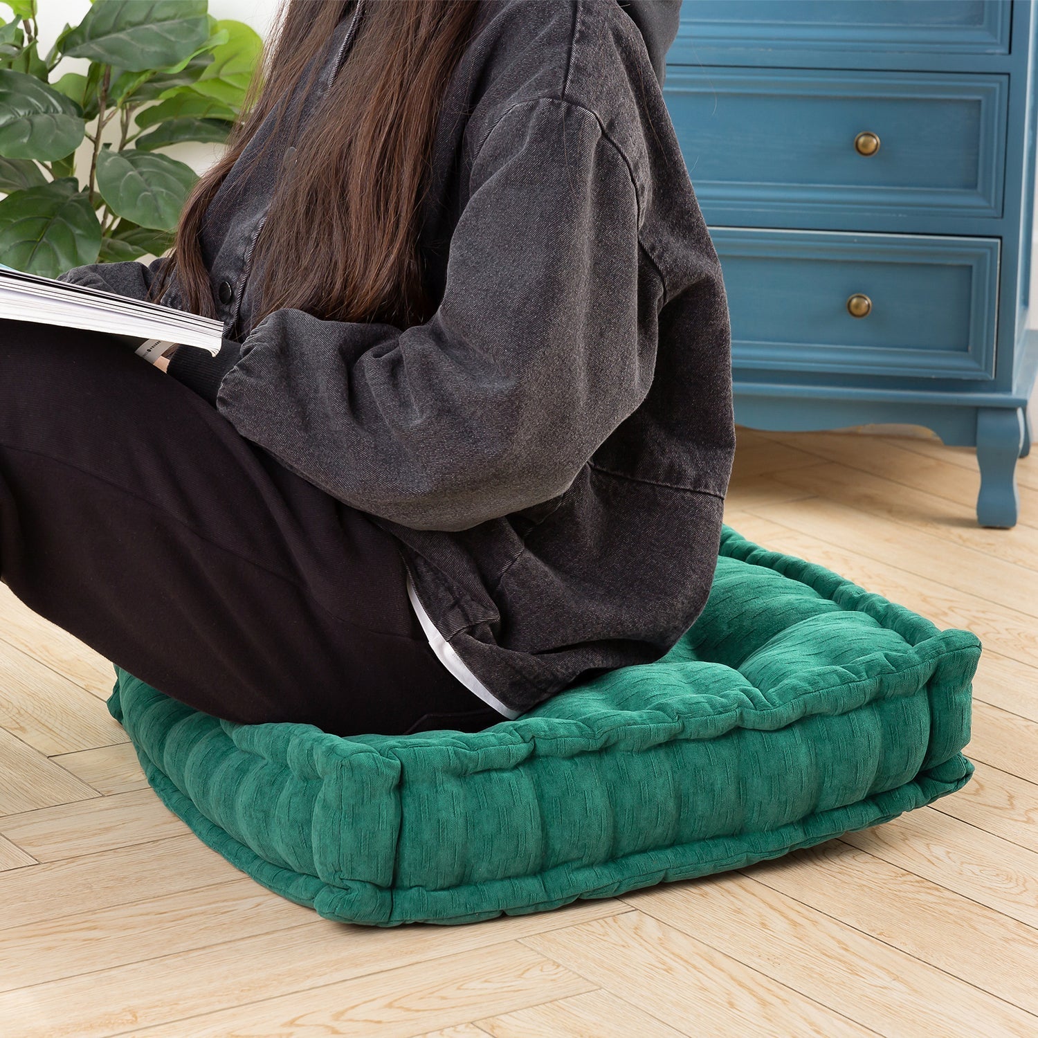 MAXYOYO Square Chenille Floor Pillow, Green, 20"x20"x5.5"