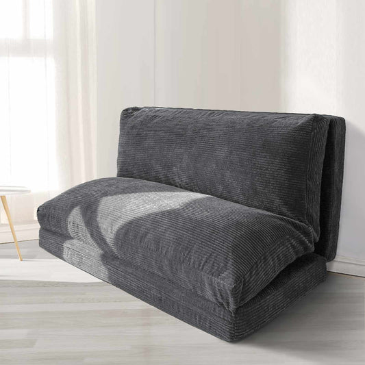 MAXYOYO Bean Bag Folding Sofa Bed with Corduroy Washable Cover, Extra Thick and Long Floor Sofa for Adults, Dark Grey