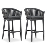 PURPLE LEAF Counter Stools Bar Stools Rattan Bar Stools Wicker Bar Chairs Woven Aluminum Barstools with Back and Cushions