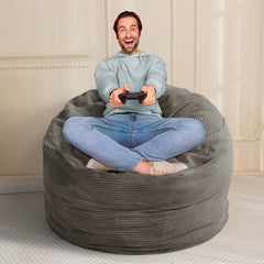 MAXYOYO Convertible Bean Bag Bed, 4ft Corduroy Bean Bag Chairs that Turn into Beds Queen, Dark Grey