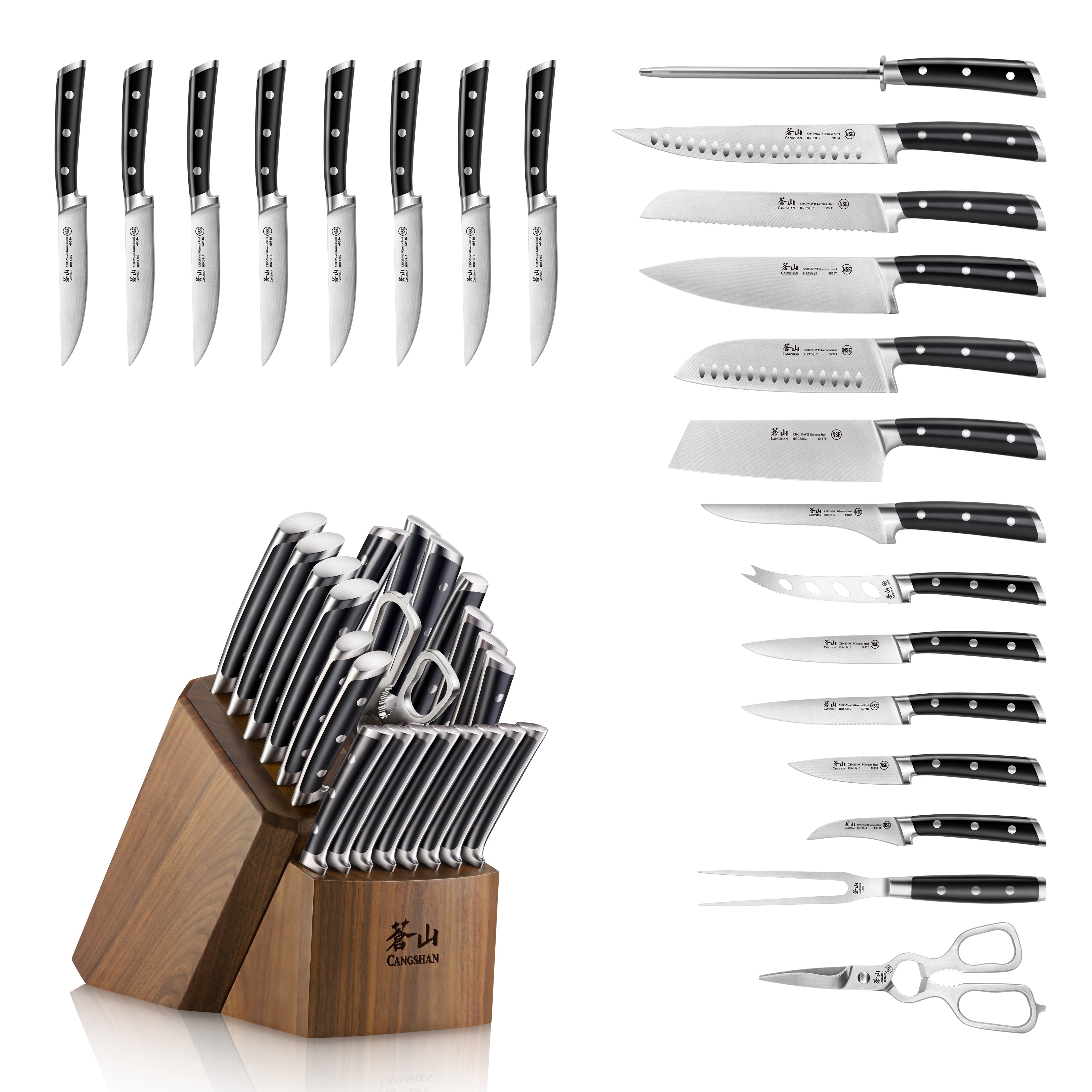 S Series 23-Piece Knife Block Set, Forged German Steel, Walnut Block, 1026054