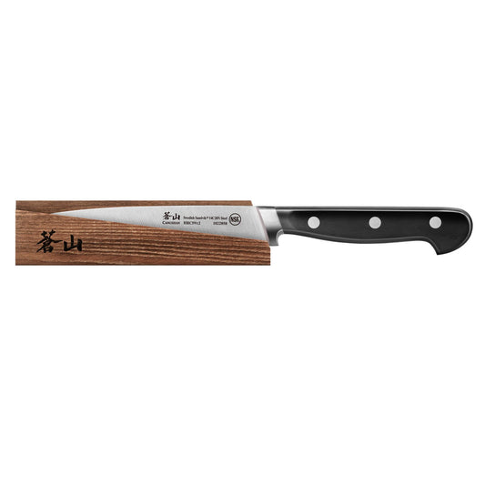 TV2 Series 5-Inch Utility Knife with Wood Sheath, Forged Swedish 14C28N Steel, 1022865