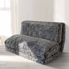 MAXYOYO Bean Bag Folding Floor Sofa Bed, Faux Fur Foam Filling Wall Couch Sleeper Chairs, Black