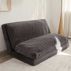 MAXYOYO Bean Bag Folding Sofa Bed, Floor Mattress Extra Thick Floor Sofa with Faux Fur Washable Cover