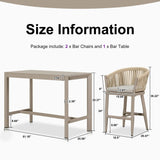PURPLE LEAF Counter Stools Bar Stools Rattan Bar Stools Wicker Bar Chairs Woven Aluminum Barstools with Back and Cushions