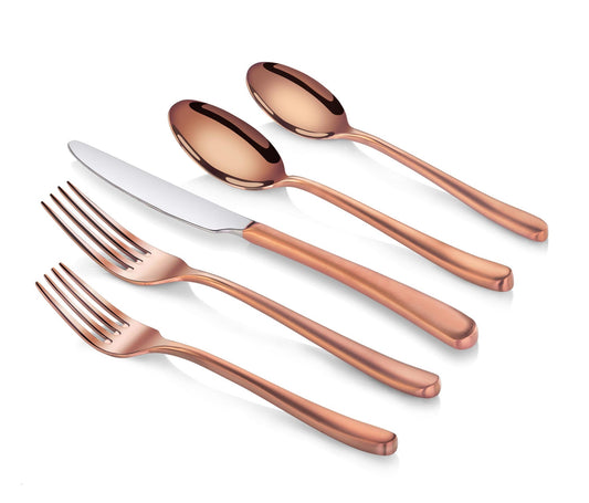 Rain II Series 20-Piece Forged Antique Copper Finish Flatware Set, Stainless Steel 18/10, 1027020