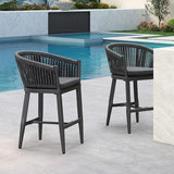 PURPLE LEAF Counter Stools Bar Stools Rattan Bar Stools Wicker Bar Chairs Woven Aluminum Barstools with Back and Cushions