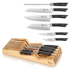 HELENA Series 7-Piece In-Drawer Knife Set, Forged German Steel, Bamboo Tray