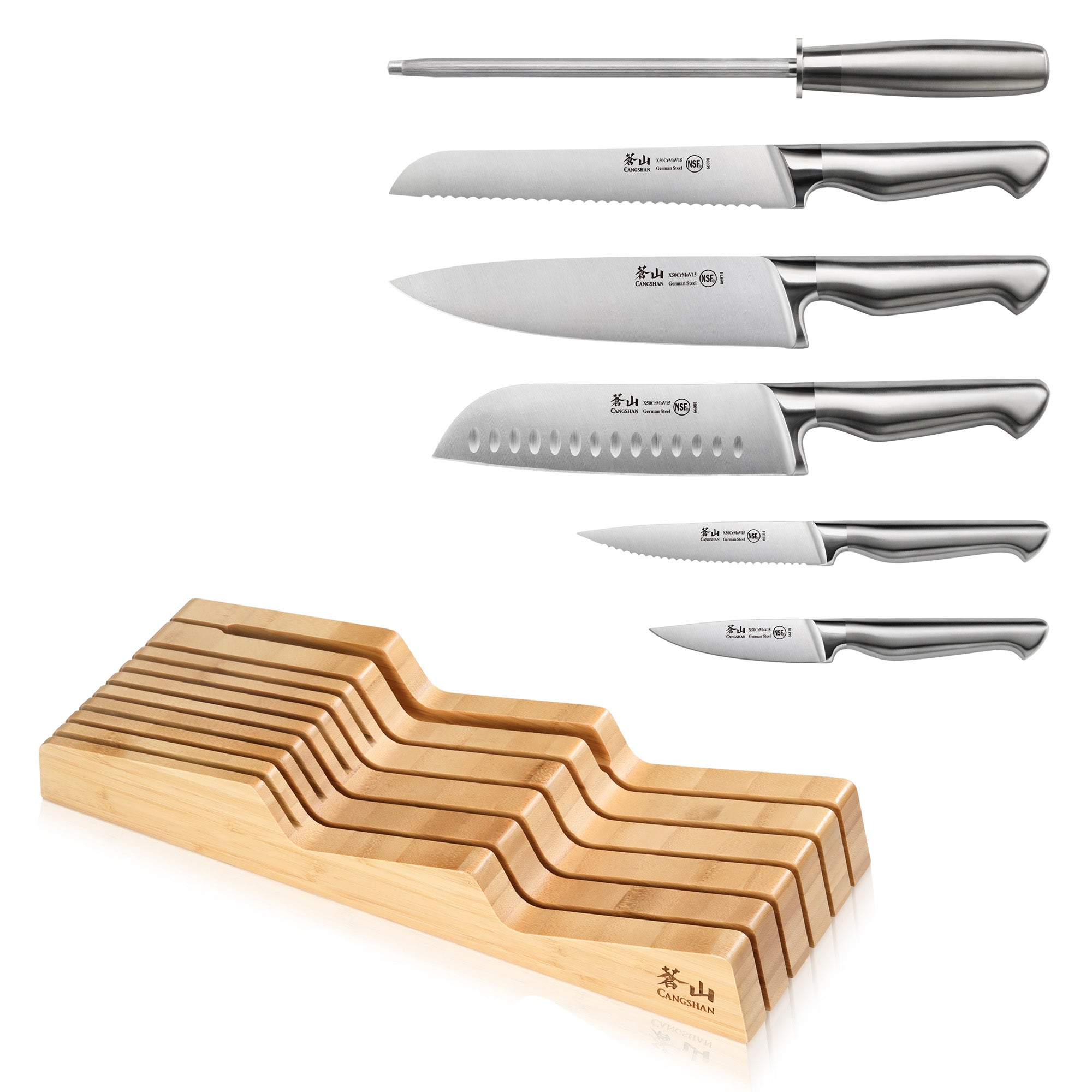 Sanford Series 7-Piece Knife In Drawer Set, Forged German Steel, Bamboo Tray, 1027167