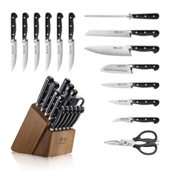 ADAMS Series 15-Piece Knife Block Set, Forged German Steel, Acacia Block