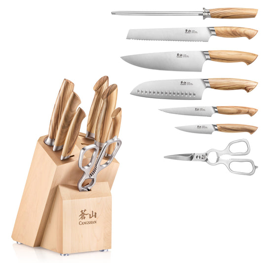 OLIV Series 8-Piece Knife Block Set, Maple, Forged Swedish 14C28N Steel, 501684