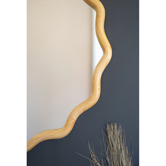 Squiggle Wood Circle Framed Mirror