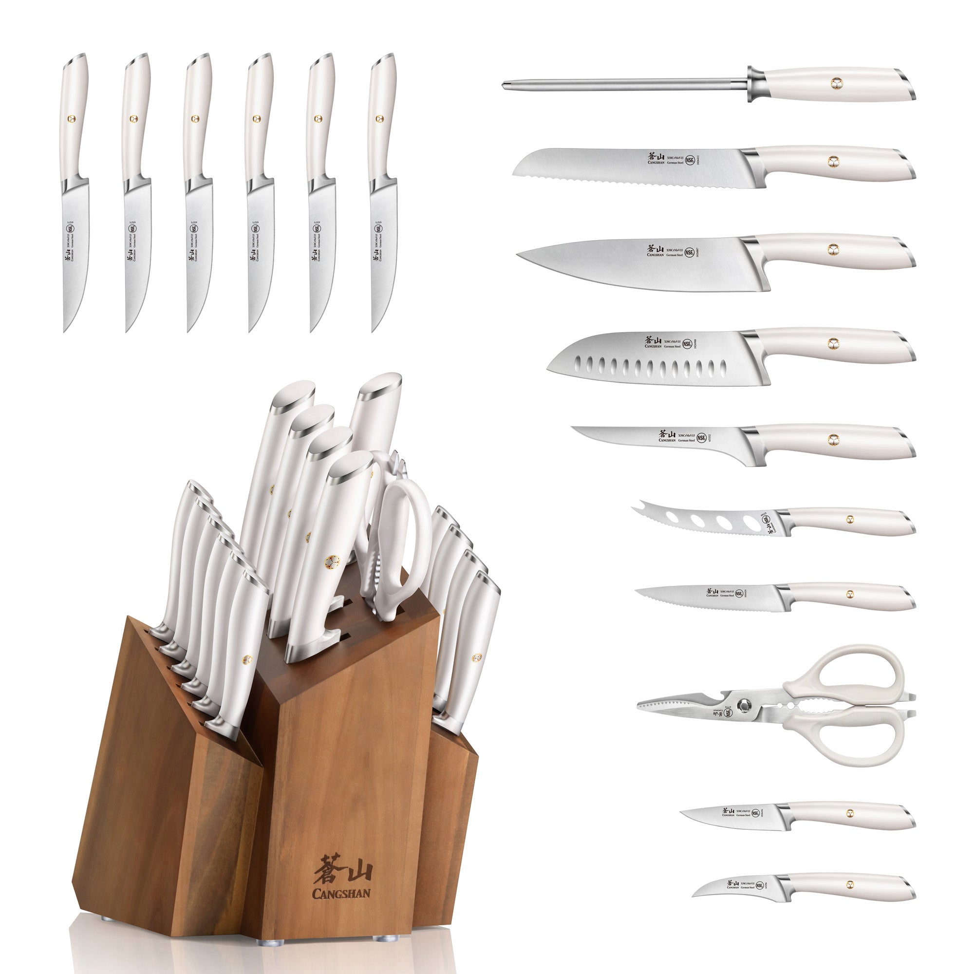 L1 Series 17-Piece SHAN Knife Block Set, White, Forged German Steel, 1026856