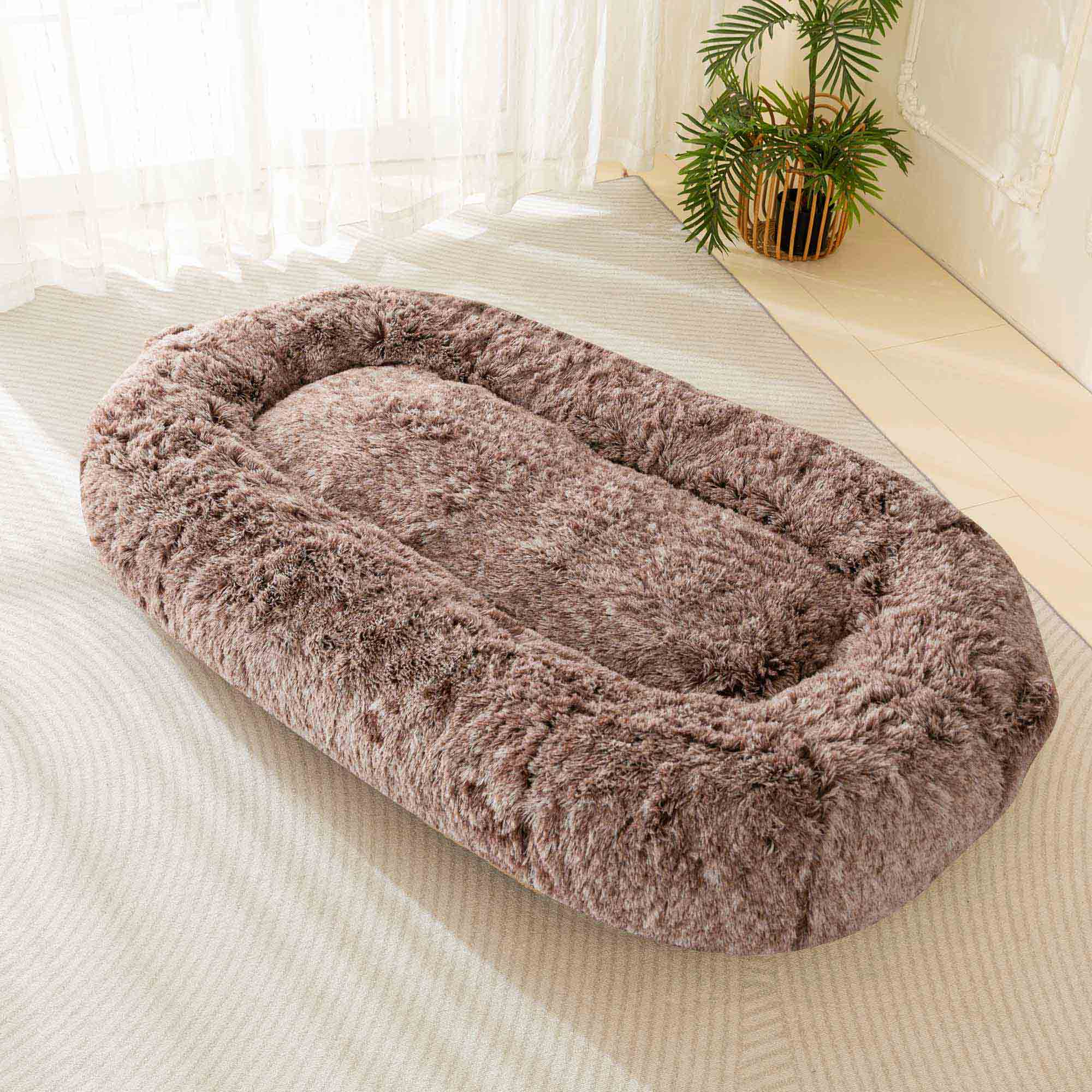 MAXYOYO Human Dog Bed, Long Faux Fur Giant Bean Bag Bed for Humans and Pets, Faux Fur Coffee