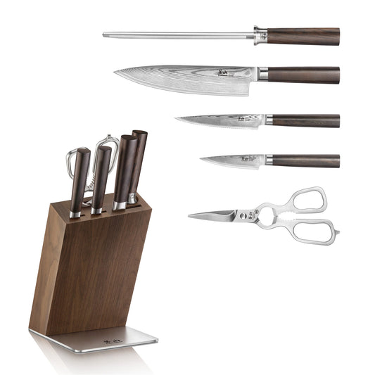 HAKU Series 6-Piece Knife Block Set, Forged X-7 Damascus Steel, HUA Walnut Block, 501189