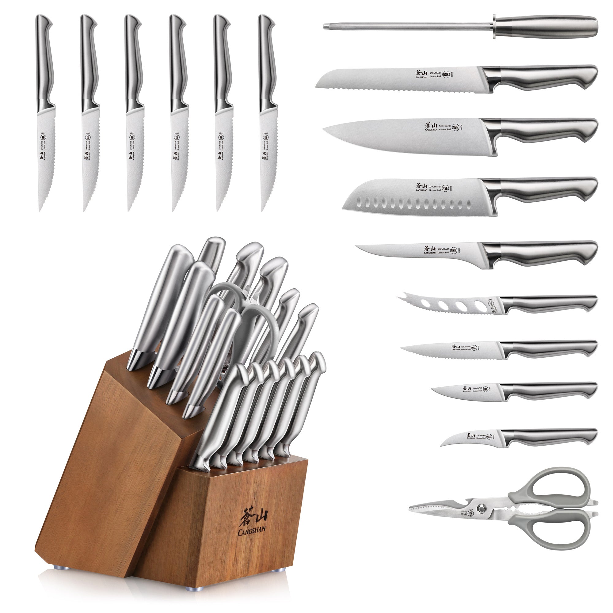 SANFORD Series 17-Piece Knife Block Set, Forged German Steel, Acacia Block, 1027051