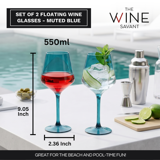 Floating Wine Glasses for Pool - Set of 2-18 OZ (Muted Blue)