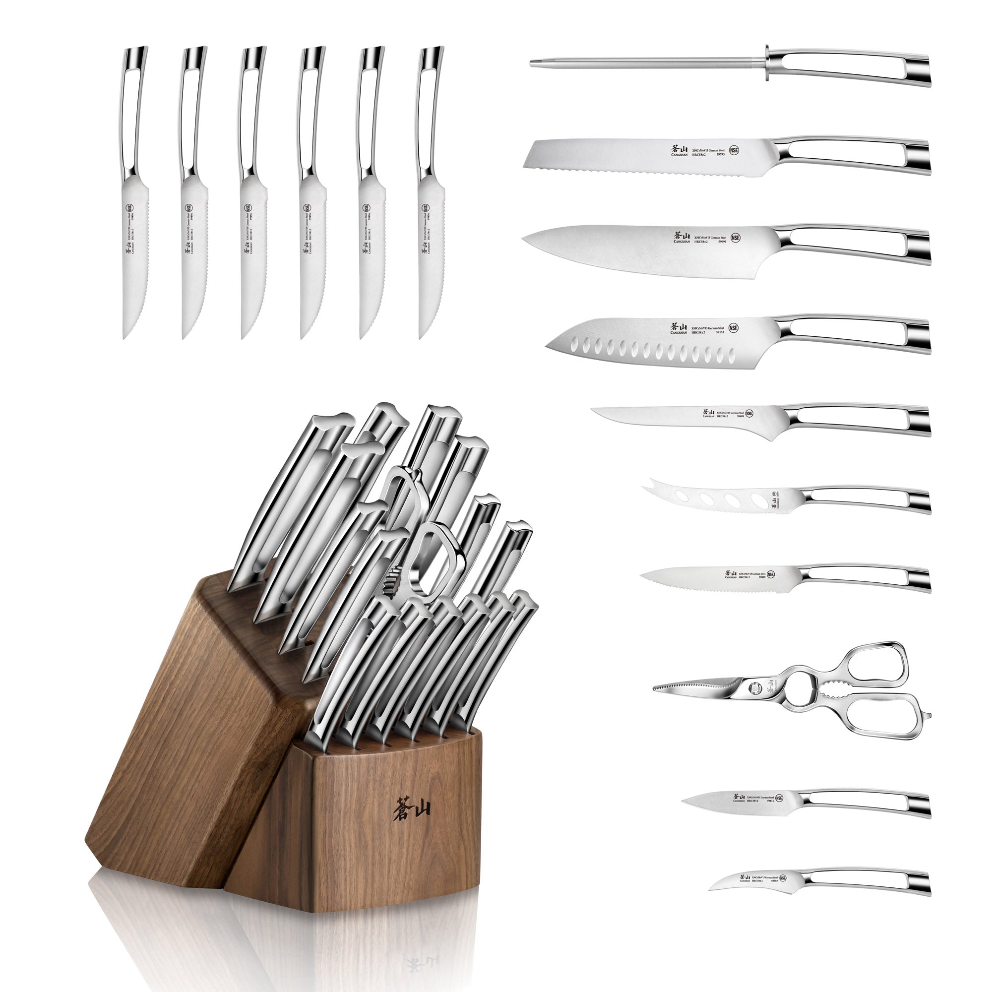 N1 Series 17-Piece Knife Block Set, Walnut, Forged German Steel, 1024784