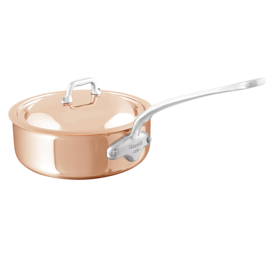 Mauviel M'6 S Induction Copper Saute Pan With Lid, Cast Stainless Steel Handle, 1.8-Qt