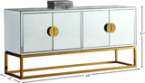 Marbella Contemporary Sideboard Buffet with Mirrored Finish & Gold Stainless Steel Base, 64" W