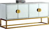 Marbella Contemporary Sideboard Buffet with Mirrored Finish & Gold Stainless Steel Base, 64" W