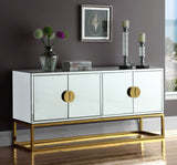 Marbella Contemporary Sideboard Buffet with Mirrored Finish & Gold Stainless Steel Base, 64" W
