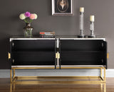 Marbella Contemporary Sideboard Buffet with Mirrored Finish & Gold Stainless Steel Base, 64" W