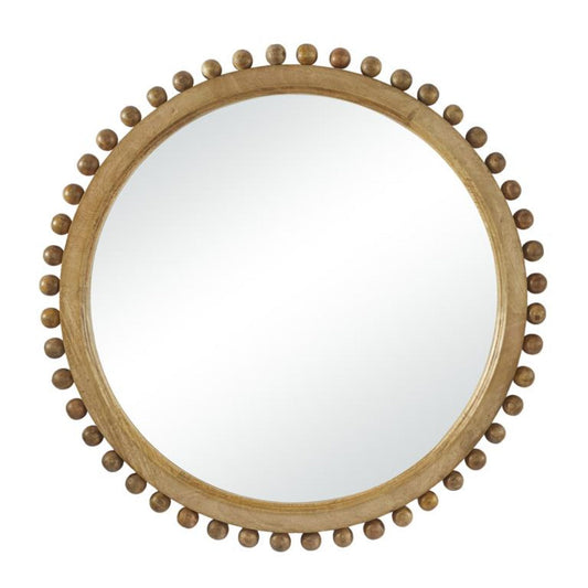 Mango Wood Wall Mirror With Beaded Detailing 35" X 2" X 35"